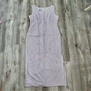 Vintage Ann Gerlin 100% Linen Embroidered Dress Womens 14  Lilac Cottage Grandma